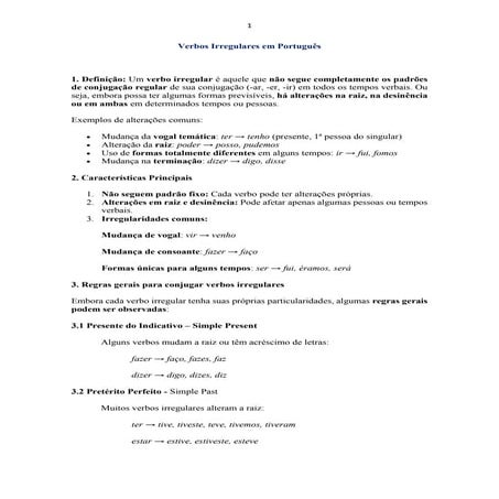 Comprehensive Guide to Portuguese Irregular Verbs and Their ...