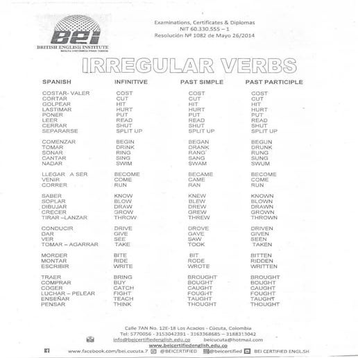 Verbos irregulares CTC y del BEI