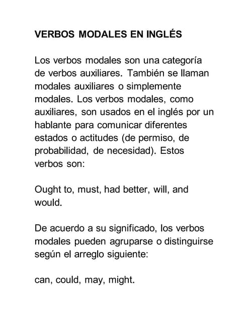 Estructura De Los Verbos Modales En Ingles Varias VERBOS MODALES EN