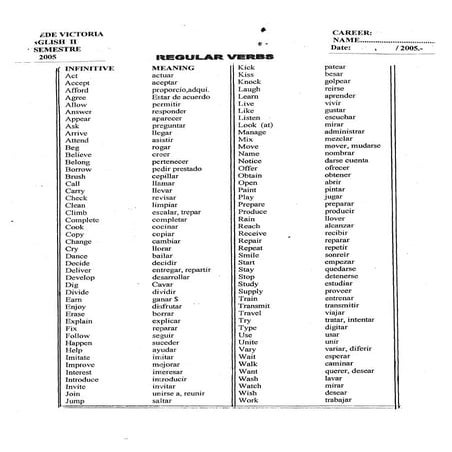 Lista de verbos regulares e irregulares | DOCX
