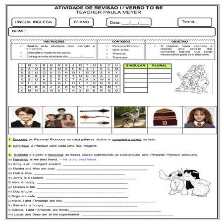 Lista de exercícios - Sujeito / Verbo to be / There's x There're 