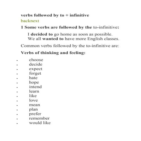 Verbs followed by to + infinitive