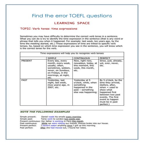 Verb tense   time expressions