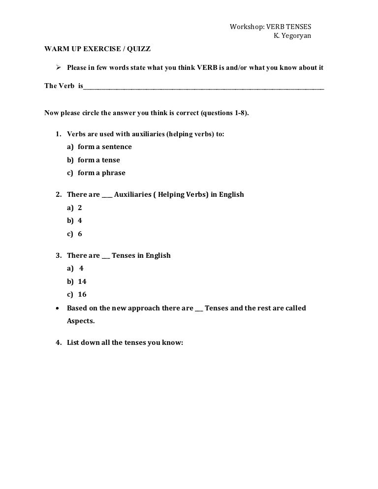 Verb tenses worksheet