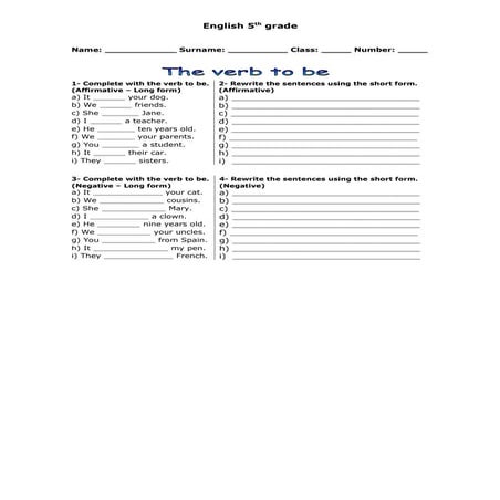 Verb to be  affirmative and negative forms