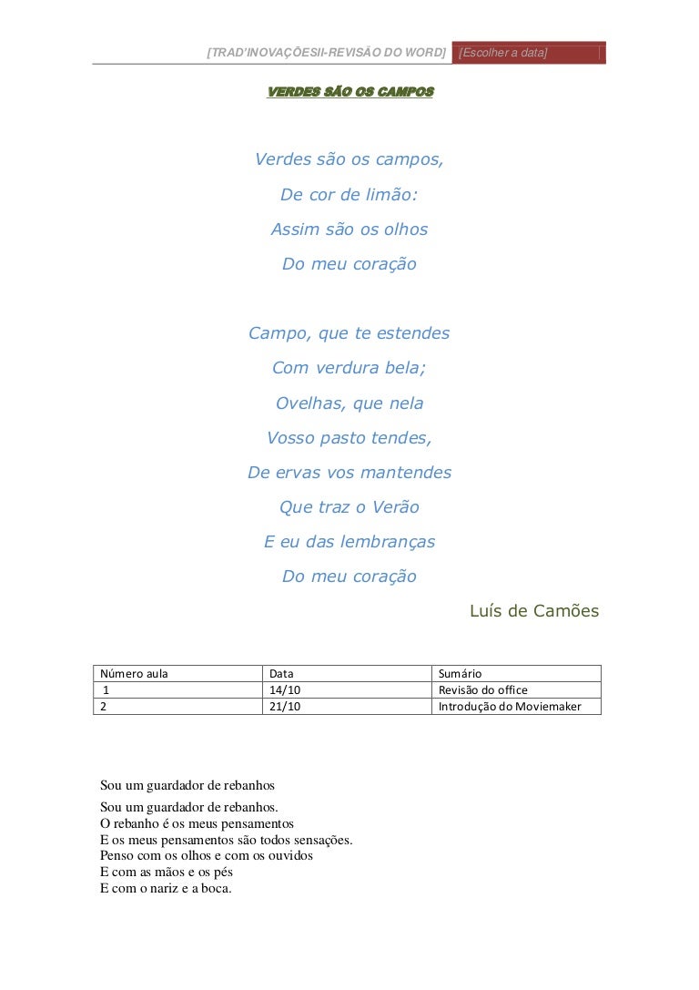 Verdes São Os Campos Analise Do Poema