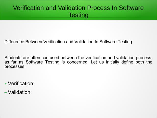 Verification and validation process in software testing
