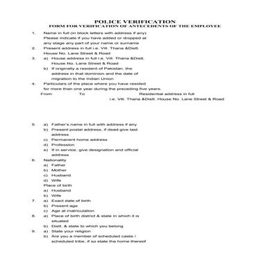 police verification form