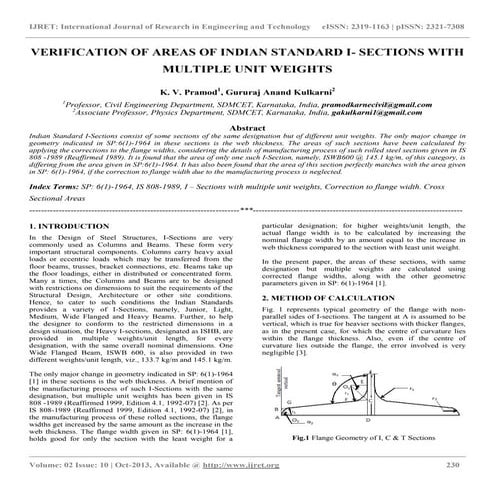 Verification of areas of indian standard i sections with multiple unit ...