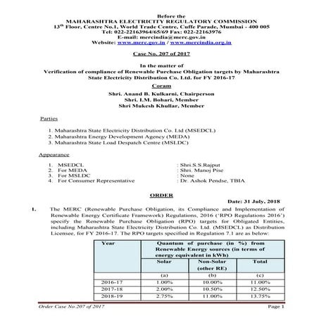 Verification of compliance of renewable purchase obligation