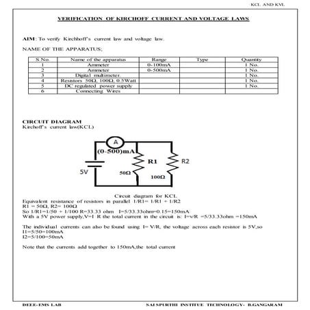 Verification of kirchoff current and voltage laws