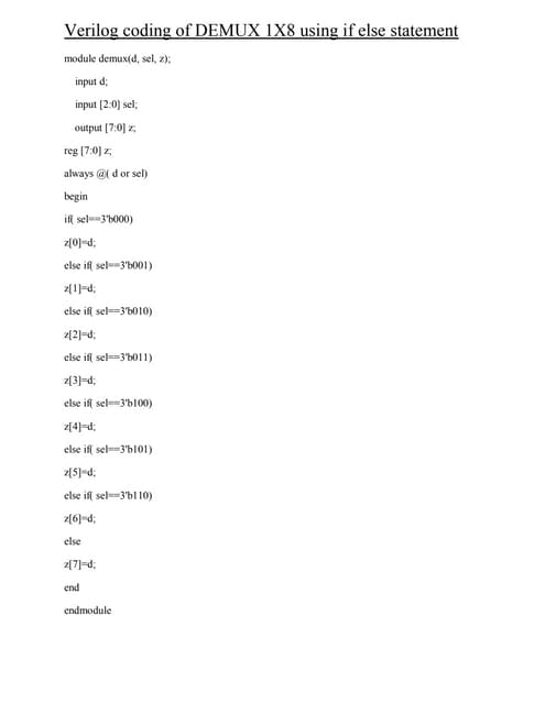 Verilog coding of demux  8 x1
