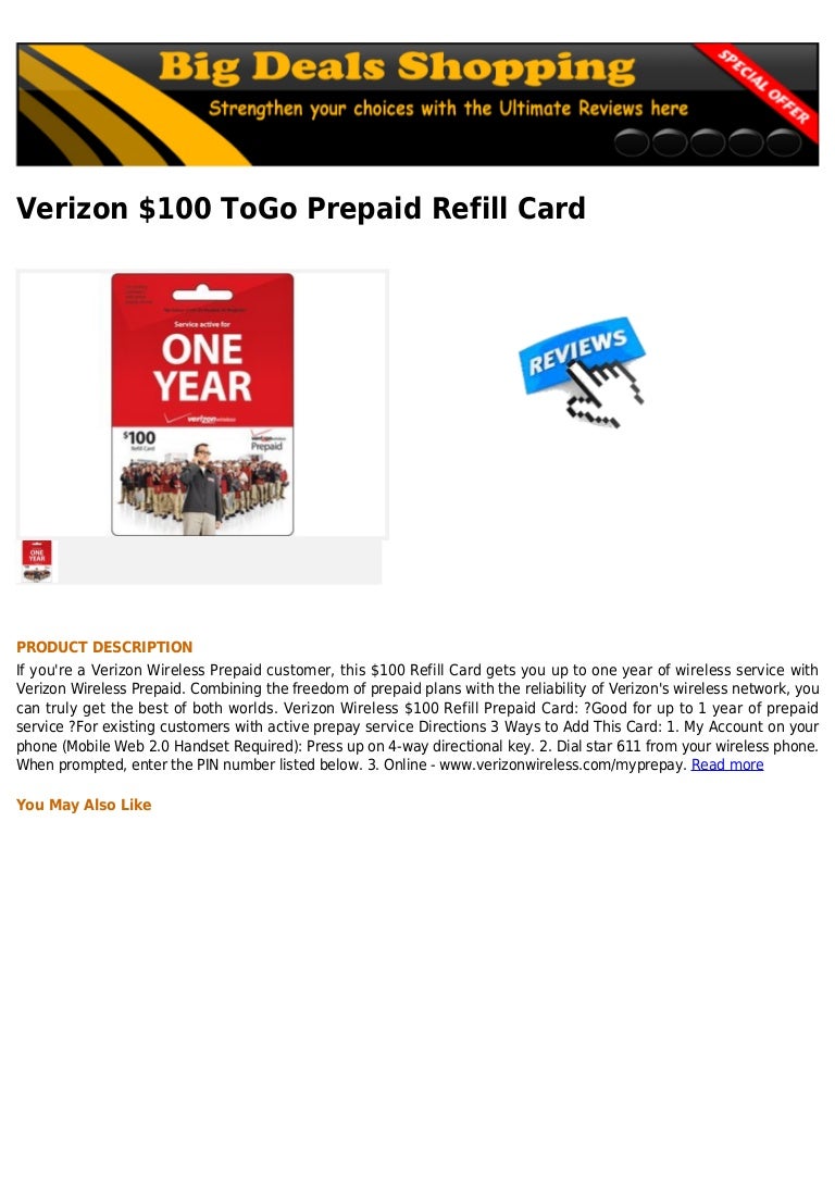 Verizon 100 to go prepaid refill card