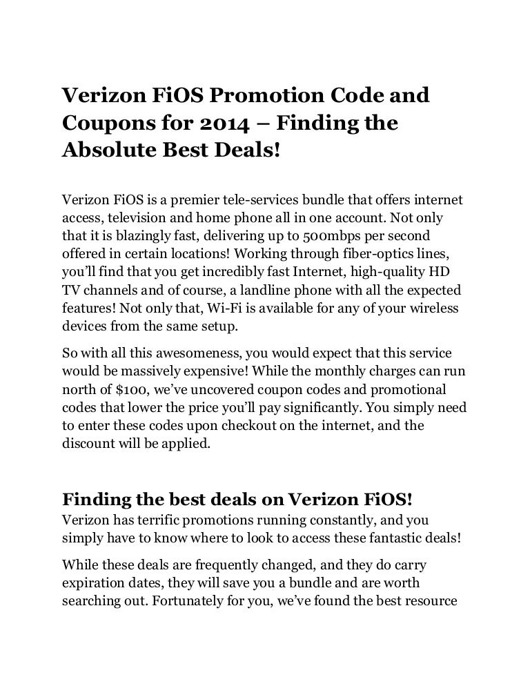 Verizon FiOS Promotion Codes and Coupons for 2014