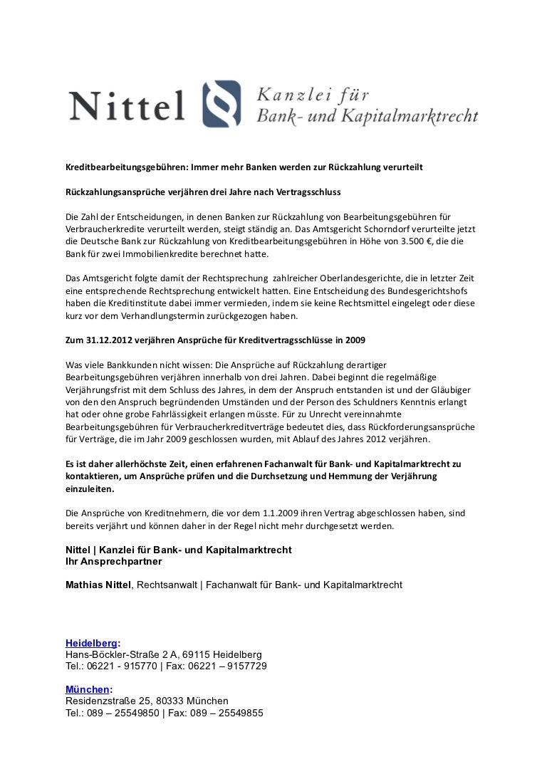 Zum 31 12 12 Verjahren Anspruche Fur Kreditvertragsschlusse In 09