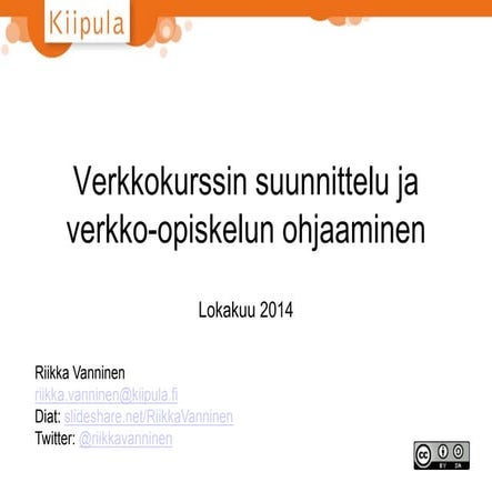 Verkkokurssin suunnittelu ja verkko-opiskelun ohjaaminen