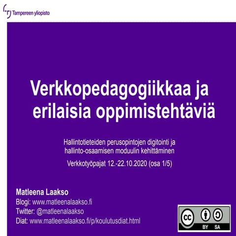 Verkkopedagogiikkaa ja erilaisia oppimistehtäviä 12.10.20