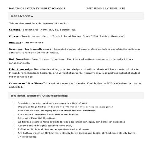 Verletta White -  BCPS unit summary template
