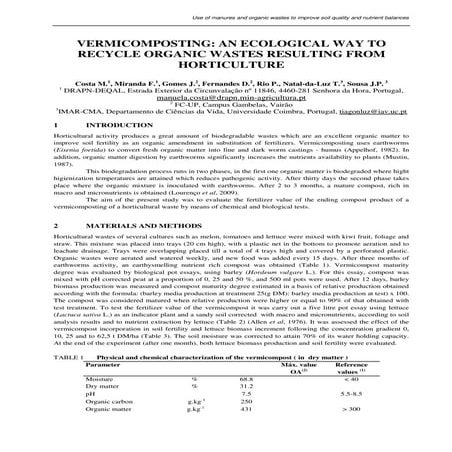 Vermicomposting    ecological way to recycle organic wastes