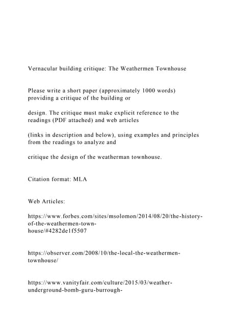 Vernacular building critique The Weathermen Townhouse .docx