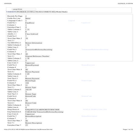 VERSION Order Entry details with field values | PDF