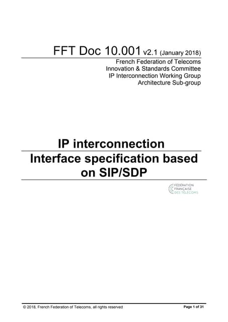 Version 2 1 Interface Sip Fftelecoms Pour Interconnexion Voix Versio