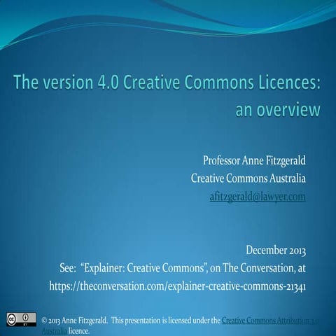 Overview of the Version 4.0  international Creative Commons licences 