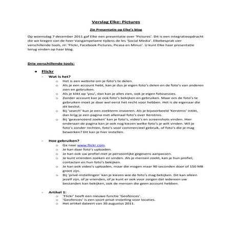 Verslag Presentatie Elke Pictures