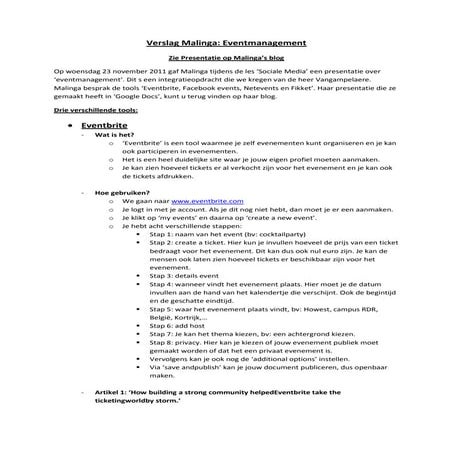 Verslag Malinga: Eventmanagement