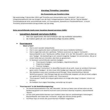 Verslag Presentatie Timothy Location