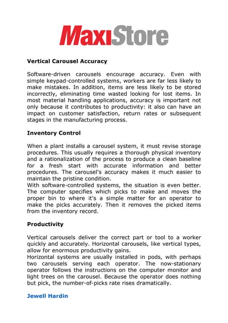 Vertical carousel  accuracy product...