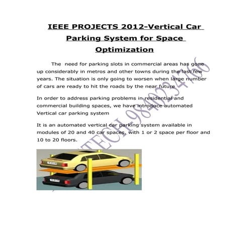IEEE PROJECTS ABSTRACT-MULTI LEVEL CARPARKING/VERTICAL CAR PARKING SYSTEMS PR...