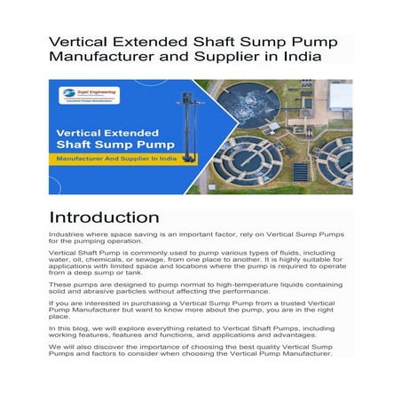 Vertical Extended Shaft Sump Pump Manufacturer and Supplier in India