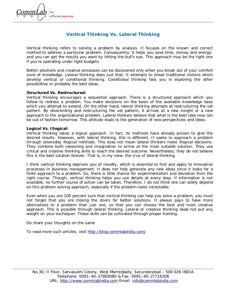 Vertical thinking vs. lateral thinking