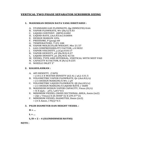 Vertical two phase separtor (scrubber) sizing