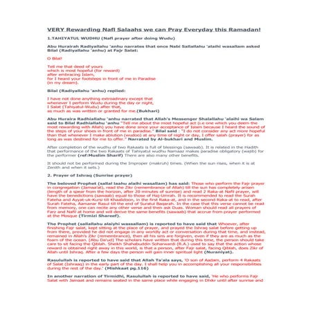 Very rewarding nafl salaahs we can pray everyday! part 1