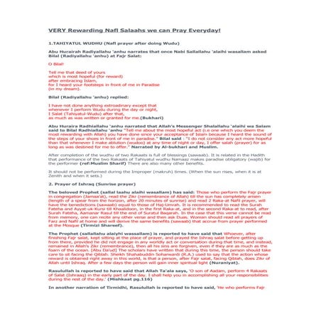 Very rewarding nafl salaahs we can pray everyday part 2