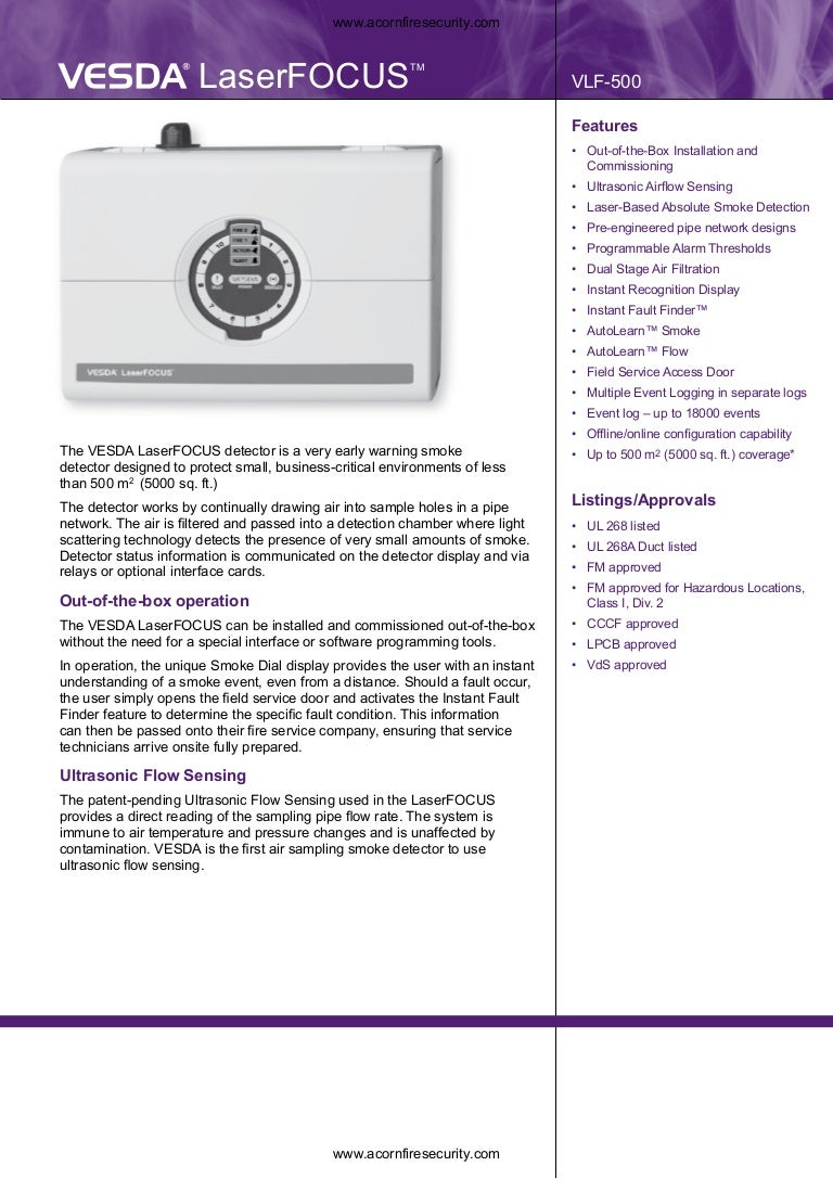 Vesda laser focus vlf500 data sheet