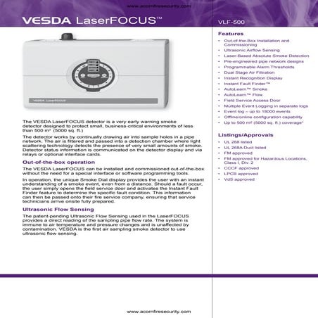 Vesda laser focus vlf500 data sheet