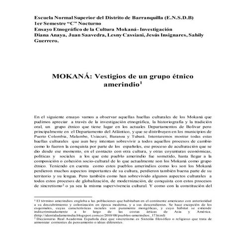Mokaná: Vestigios de un grupo étnico amerindio