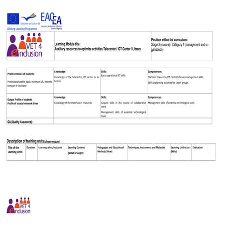 M2 Auxiliary resources to  optimize activities Telecenter /  ICT Center / Lib...