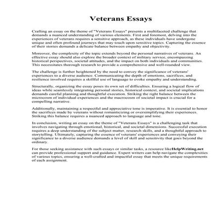Veterans Essays. International Technological University