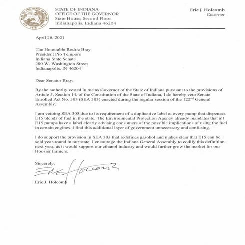 Holcomb Vetoes Another Bill