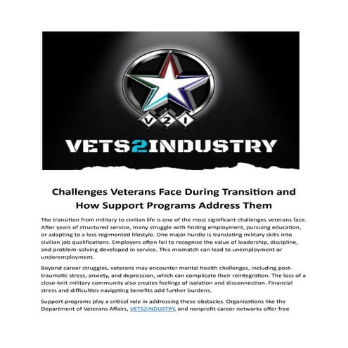 Integrated Veteran Employment Support: Career, Spouse, and Mentorship ...
