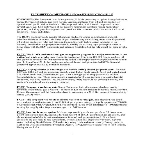 Dept. of Interior Fact Sheet on Methane and Waste Reduction Rule