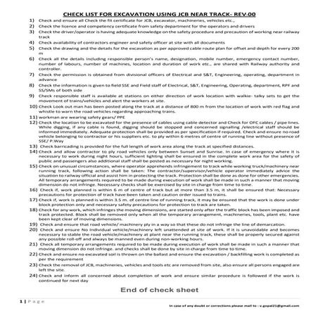VG Check list using JCB near track rev 00 | PDF