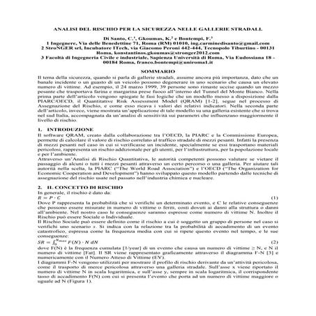 ANALISI DEL RISCHIO PER LA SICUREZZA NELLE GALLERIE STRADALI.