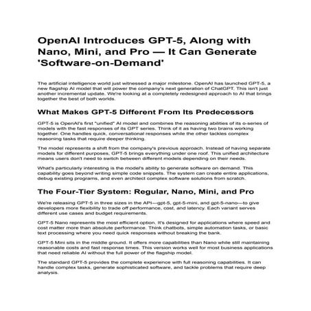 OpenAI Introduces GPT-5, Along with Nano, Mini, and Pro — It Can Generate 'So...