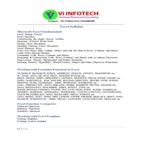 Vi INFOTECH excel-syllabus