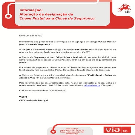 Via ctt comunicacao_chave_seguranca | PDF